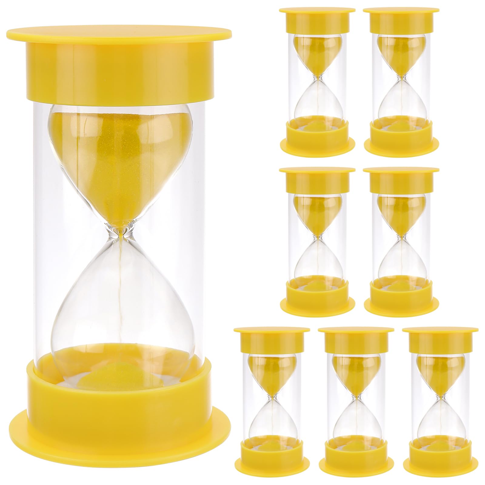 KEILEOHO 8 PCS 10 Minute Sand Timer, Plastic Hourglass for Cooking Tooth Brushing Activity, Yellow