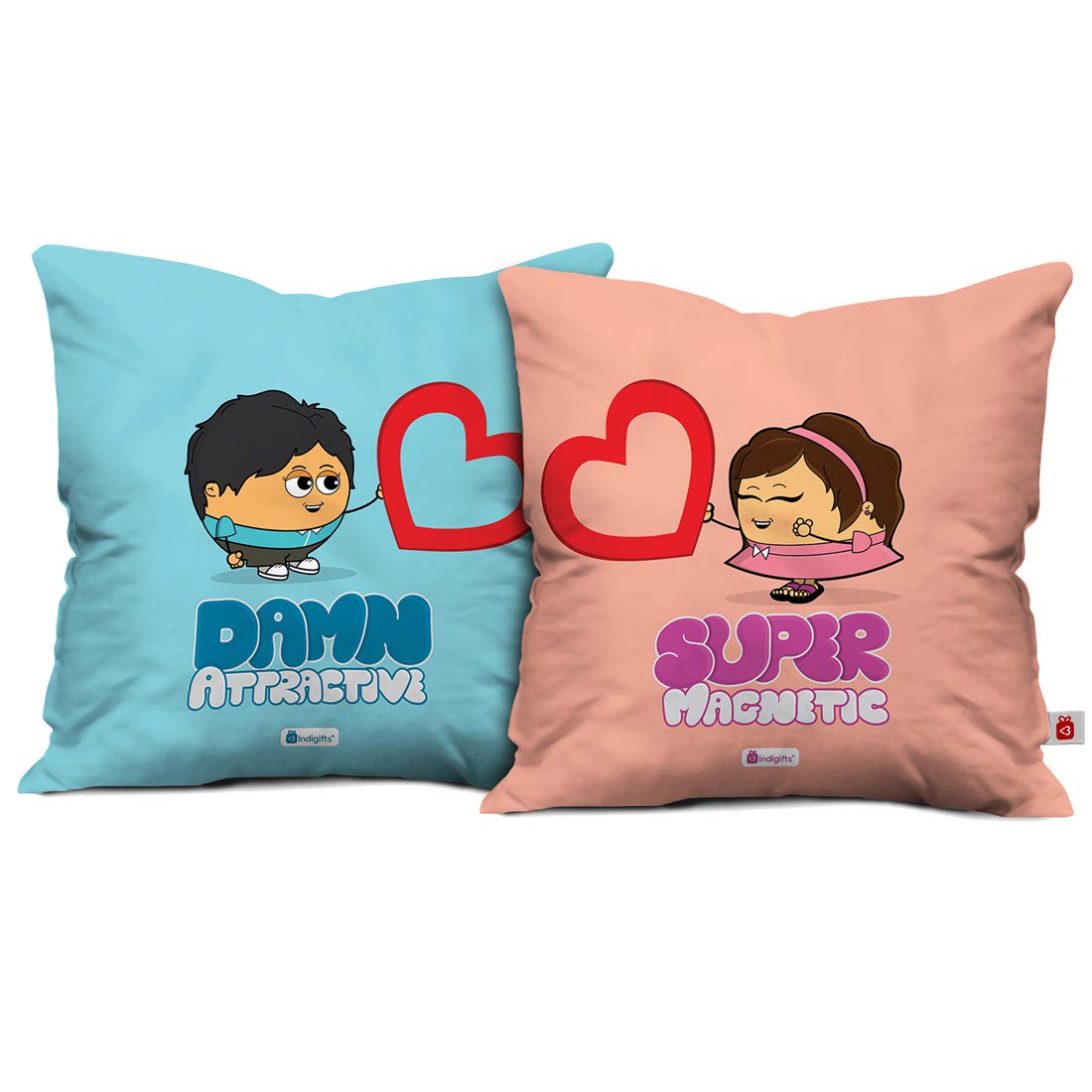 Indigifts Cushion Cover with Filler|Love Square Pillow Cushion Pillow|Couple Gifts, Valentine Gift|Idol for Man & Woman 12x12 (Blue & Pink)