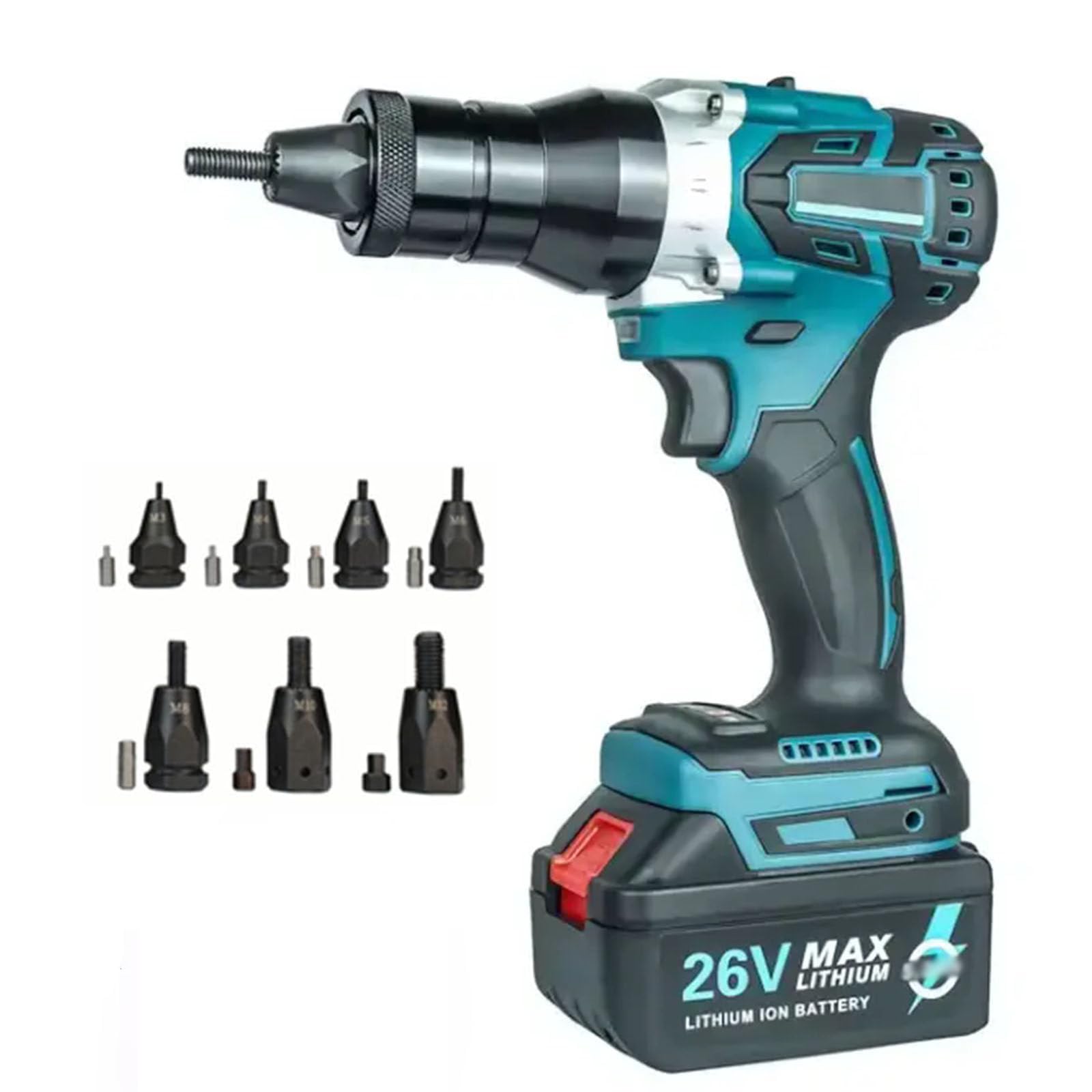 YXYLJOZ Cordless Rivet Gun - Heavy Duty Automatic Tool with Attachments M3-M12, Battery-Powered Pull Riveter for Metal, Sheet Metal, Automotive & Construction (5200mah)