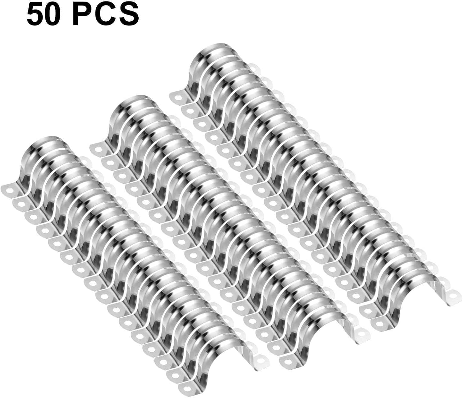 HARFINGTON 50pcs 1 9/16-Inch 40mm Conduit Clamps, M40 U Tube Pipe Clamp, Stainless Steel Rigid Pipe Strap, U Shaped Bracket with Two Hole for Pipe Tube Hose Wire Cord Fixing
