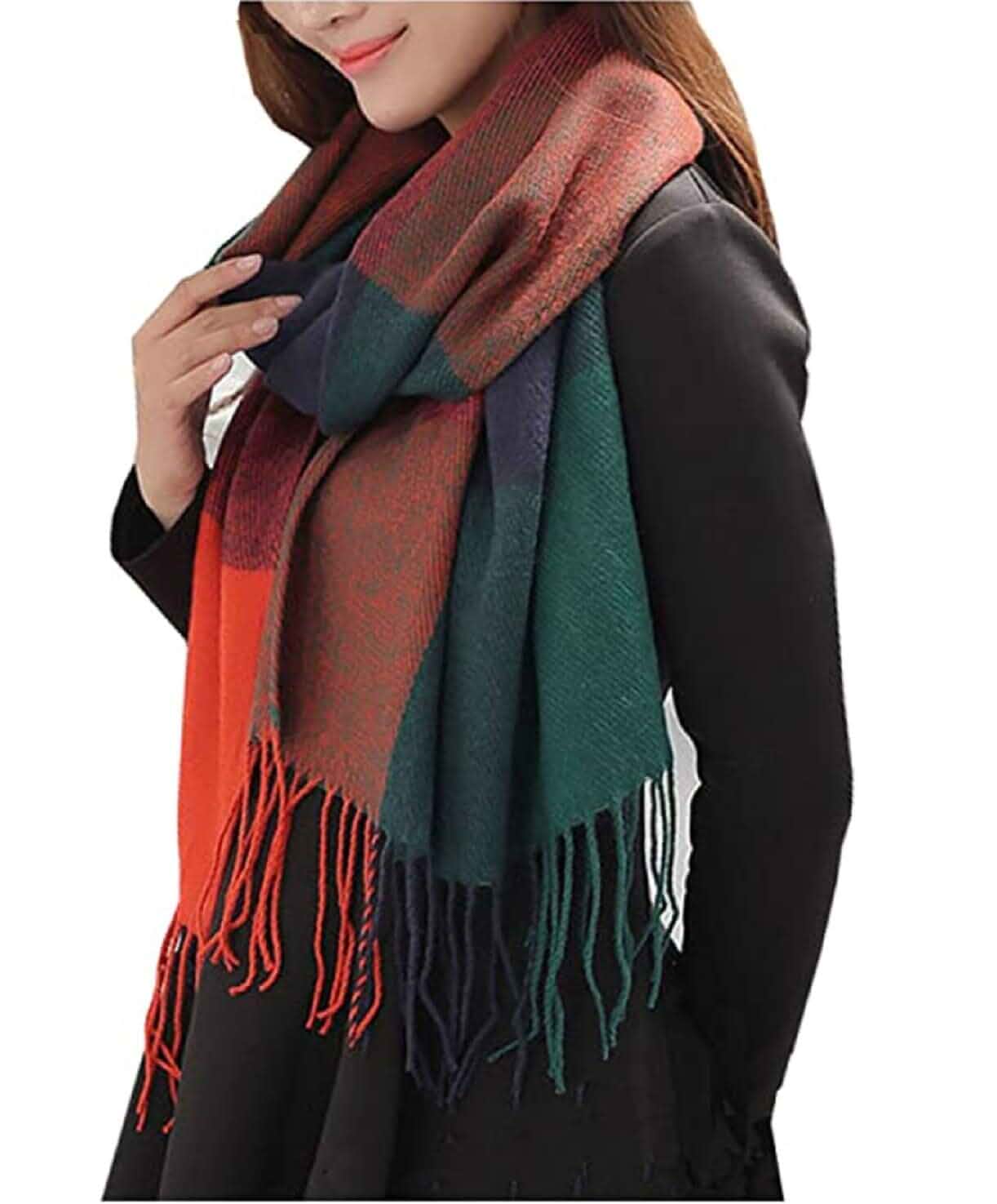 Wander Agio Women's Fashion Long Shawl Big Grid Winter Warm Lattice Large ScarfSolid