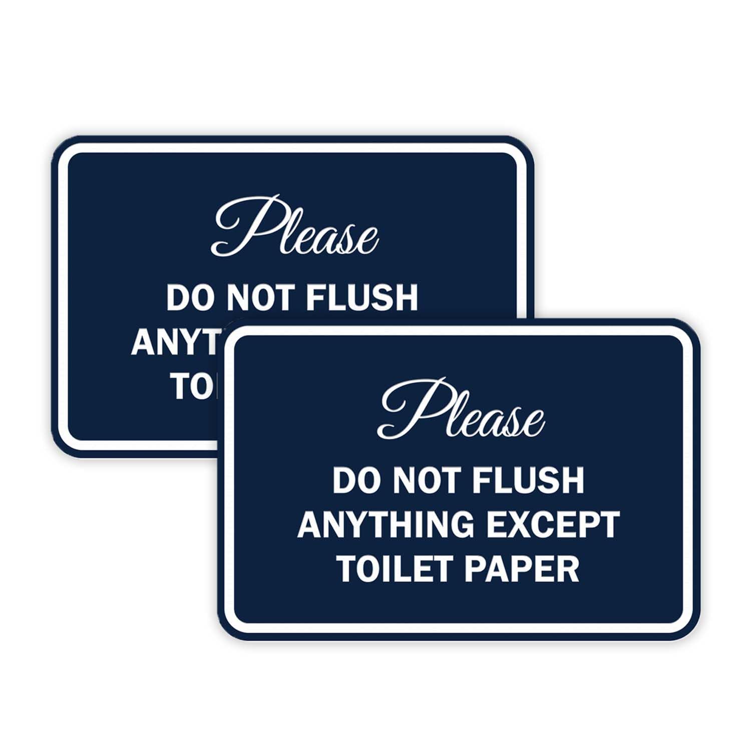 Signs ByLITA Classic Framed Please do not flush anything except toilet paper Sign (Navy Blue/White) - Small 2 Pack