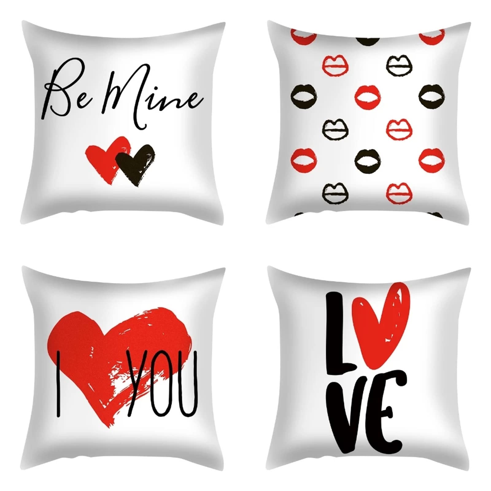 Kissenbezug 50x50cm Quadrat 4 PCS Valentinstag-Paar-Herz Kissenbezüge Dekokissen Kissenhülle mit Verstecktem Reißverschluss, für Dekorative Wohnzimmer Zuhause Sofa Schlafzimmer Auto Home Garten