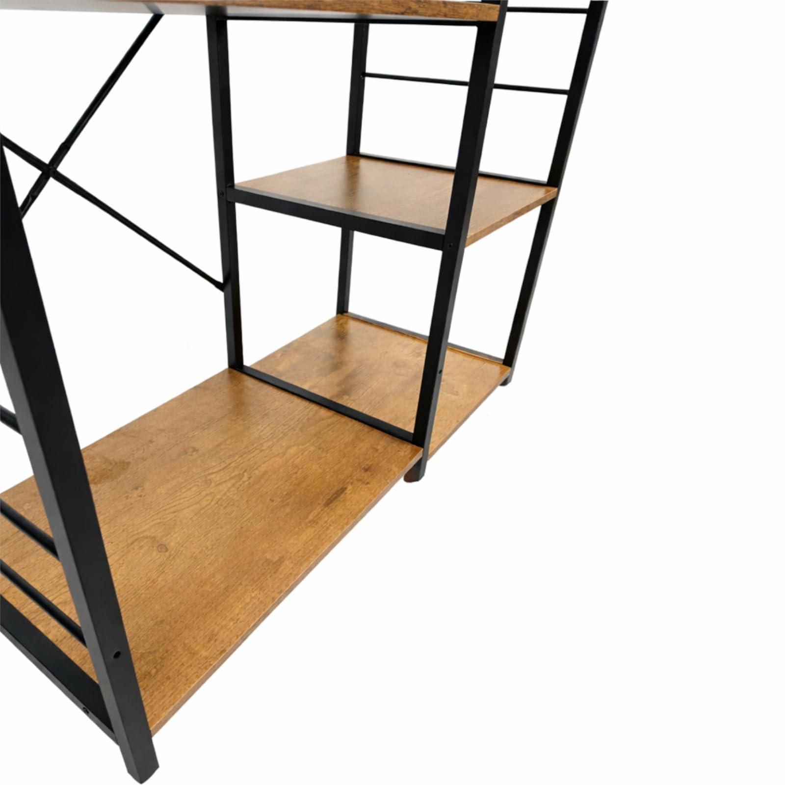 Küchenregal freistehend, Mikrowellenregal mit 4 Ablagen, Drahtkorb und Hakenleiste, Küchenorganizer im Industrial Design aus Metall und Eichenoptik, 90 x 40 x 84 cm