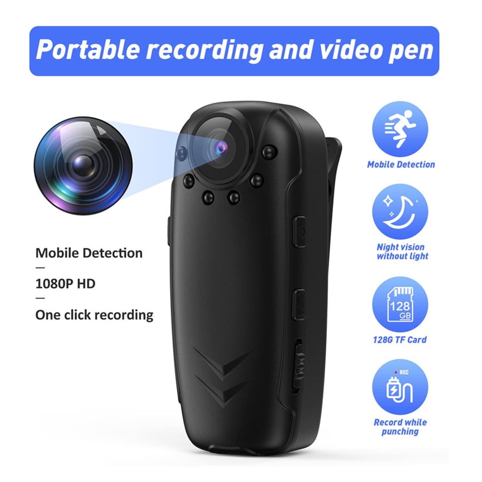Action Cam, Registratore video 1080P for applicazione della legge con mini videocamera Videocamera portatile professionale for riunioni con videocamere a lunga durata della batteria ,All'aperto, Sport