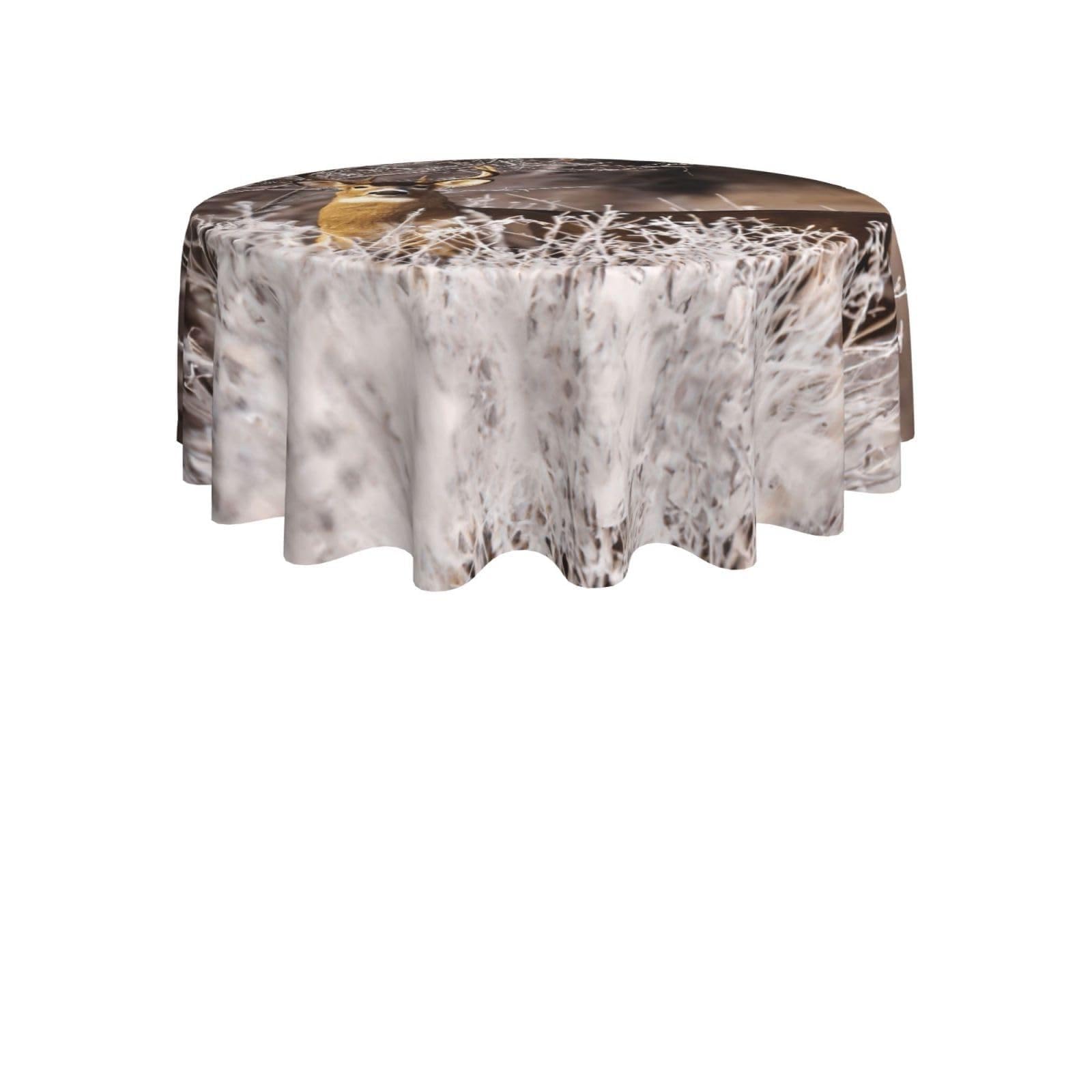 ENGhjes Free Whitetail Deer Print Round Tablecloth 60in Washable Stainproof Polyester Cloth for Kitchen Idea