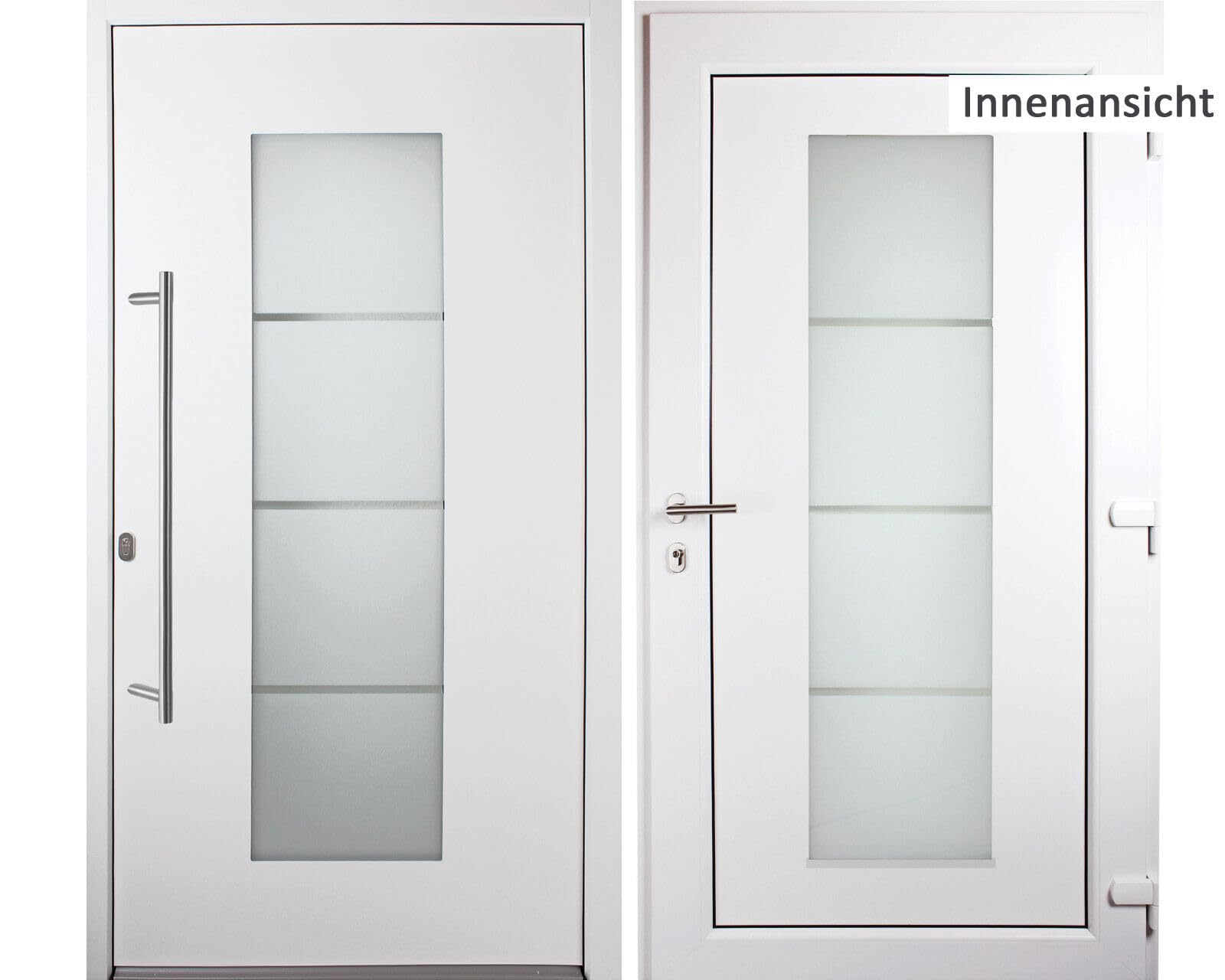 Alu-Kunststoff Haustür SORI DOOR - Eingangstür in weiß 100 x 210 cm DIN rechts inkl. Stoßgriff-Set