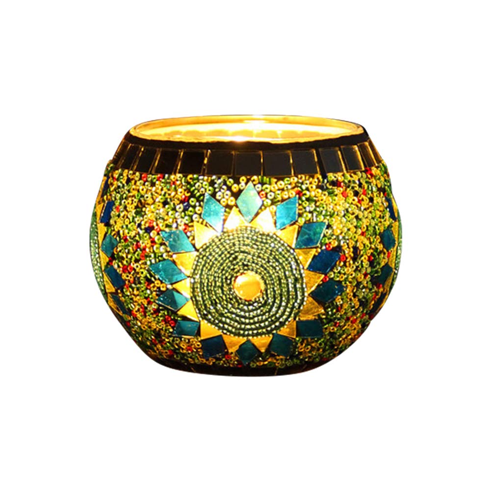 Mosaic Glass Candle Holder Vase Pen Holder, Crackled Glass Mosaic Tea Light Holder