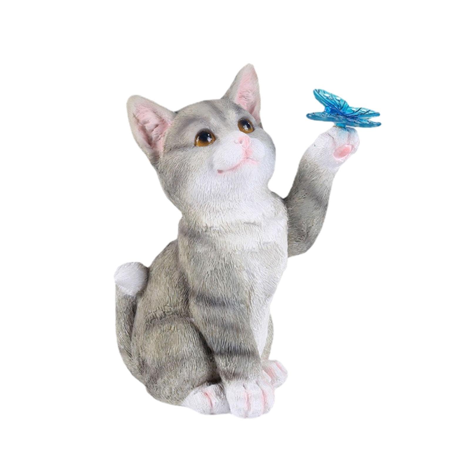 Estatua de Gato de Resina con Luz Solar, Llamativa Escultura Decorativa para Jardín, Figura para Exteriores para La Decoración de Jardín, Patio O Terr, Gris