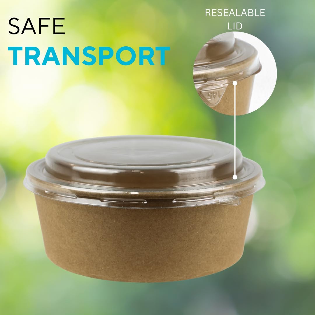 Enpack - 1300ml Bowl Fresh Salad Für Lebensmittel Aus Kraft Papier 50 Stuck Mit Rpet Deckel Einweg Papp Salatschale Mit Pla Innenbeschichtung Bio Schale