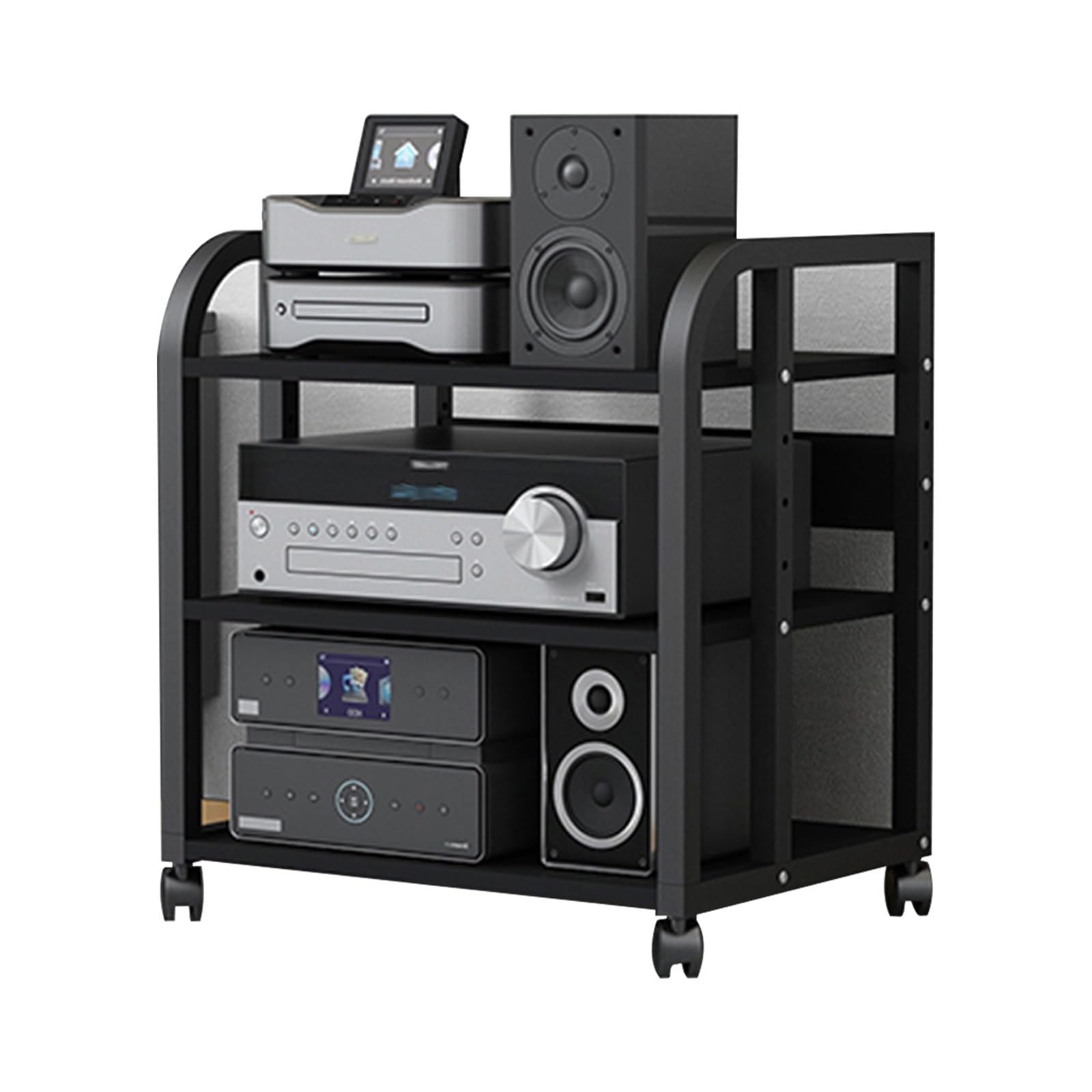 MZZKFC 5 4 3 2 Tier Stereo Components Rack/Cabinet, Heavy Duty Home Office Audio-Video Media Stand with Adjustable Shelf, Tall Rolling Shelving for Players/TV Accessories(Size:3 Tier-H 58.5cm/23in)