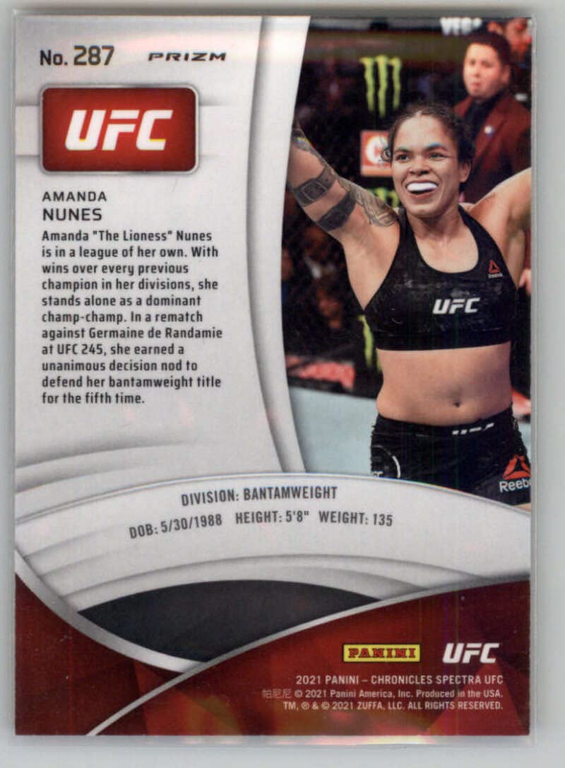 UFC　アマンダ・ヌネス　クロニクルズ　サインカード Amanda Nunes 2021 Panini Prizm UFC Champion Signatures Auto