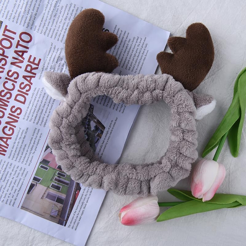 Christmas Antler Headband for Washing Face Christmas Makeup Hair Band for Women Girls Stretchy Makeup Headbands Shower Head Band for Make Up Christmas Reindeer Hair Bands for Women's Hair - Image 3