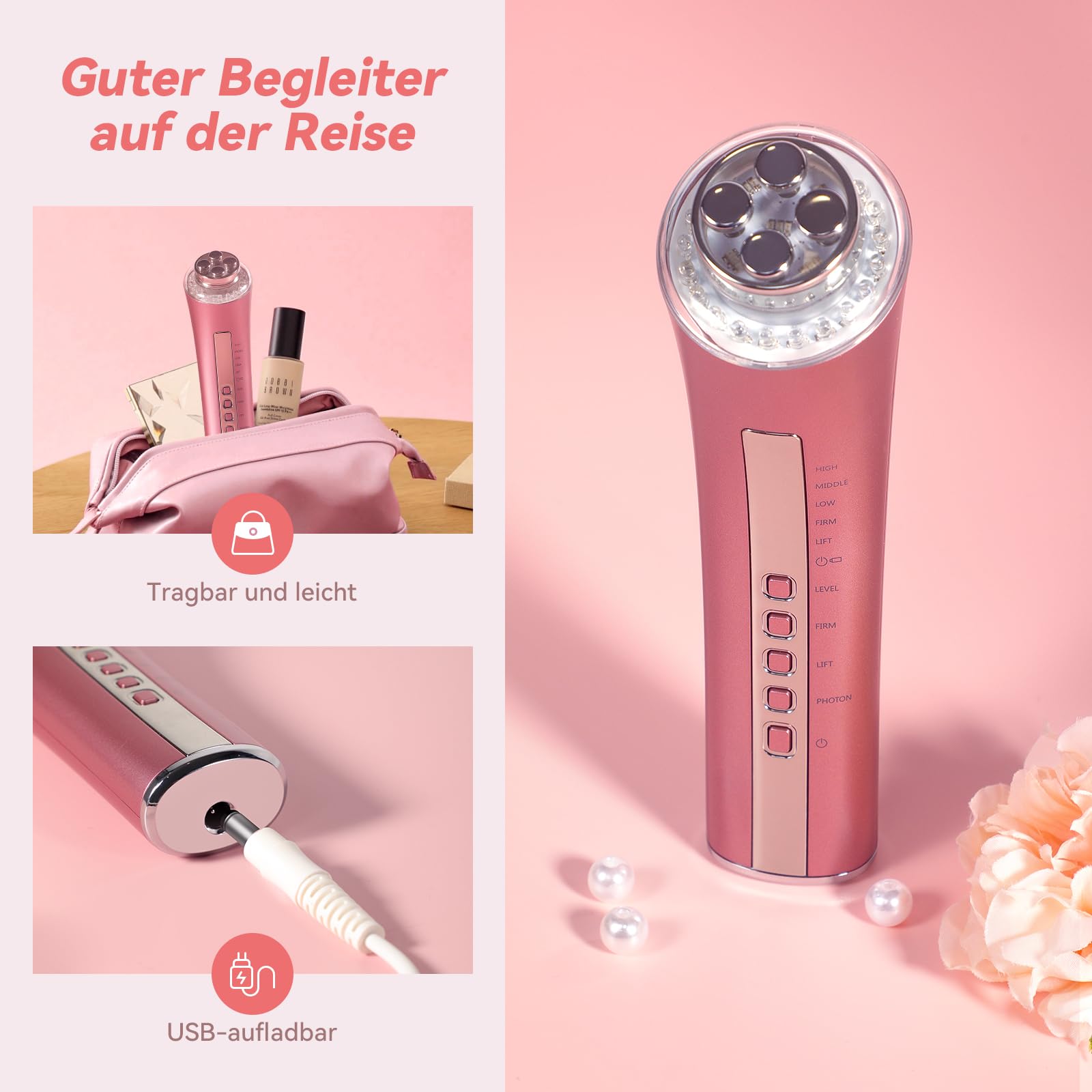 CARER SPARK Gesichtsmassagegerät Gegen Falten Skin RF Schönheitsgerät mit 3 LED Licht EMS Phototherapie für Anti-Aging Faltenreduzierung feine Linienreduktion Radiofrequenz Hautpflegegerät