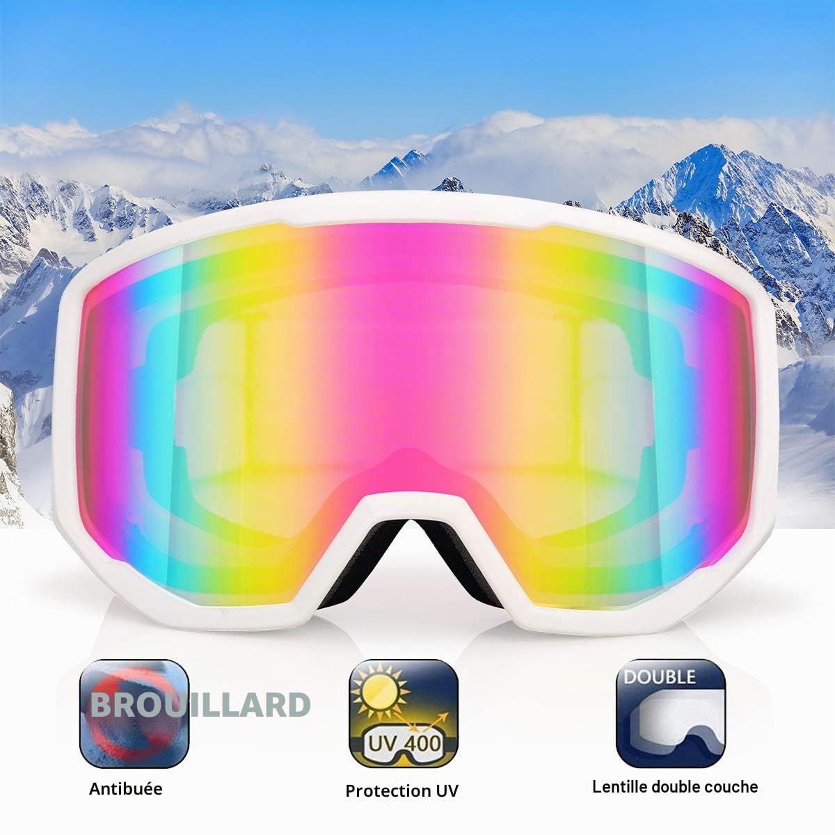 EXP VISION Masque de Ski Pro Anti-buée Protection UV400 Lunettes de Snowboard pour Hommes Femmes
