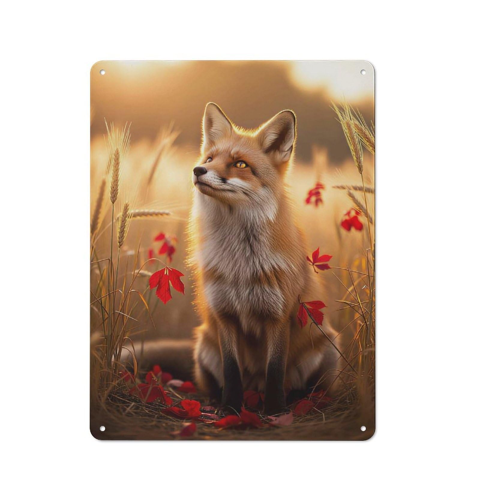 Junmoney Style-9 Fox In A Wheat Field Retro Tin Sign 40X30cm For Café Or Restaurant, Housewarming Wall Decor For People Furnishing Café And Restaurant