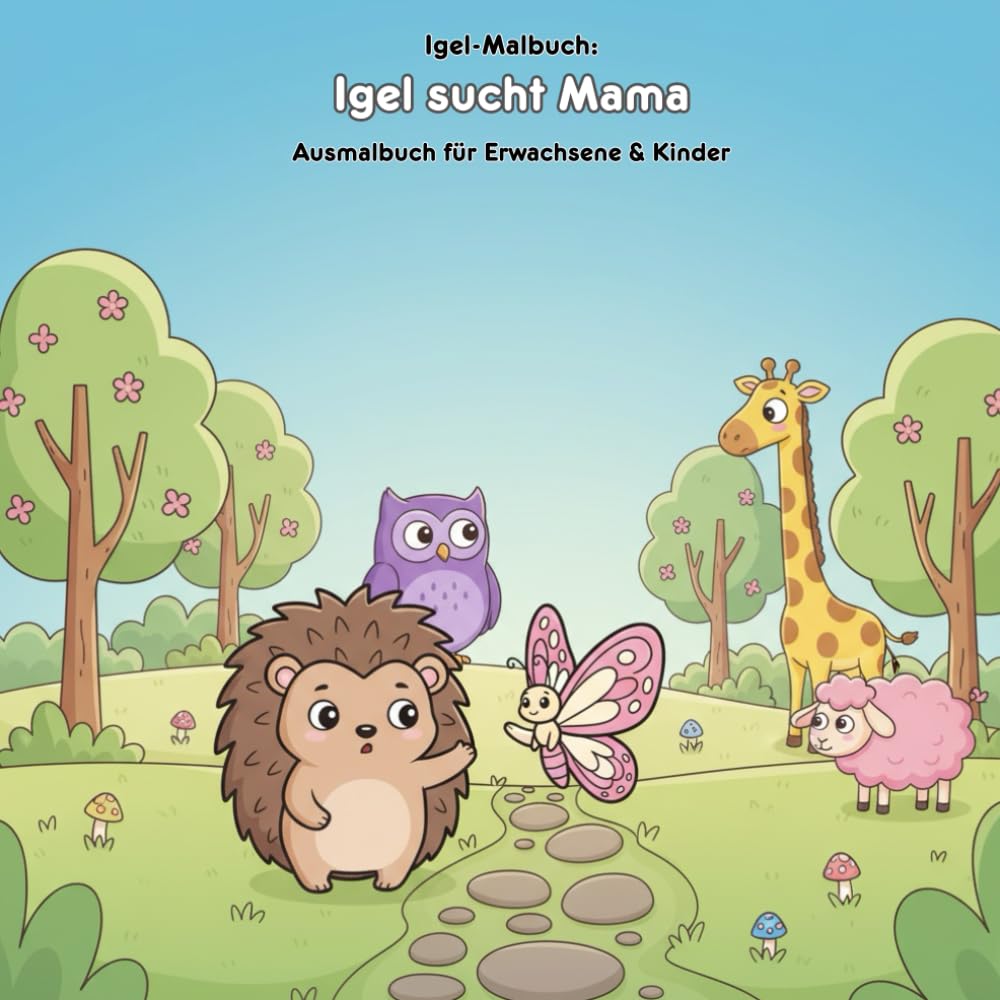 Igel sucht Mama: Geschichte und Malbuch: Für Erwachsene & Kinder: 36 Ausmalbilder, 21.59 x 21.59 cm, Große Motive für kleine Künstler