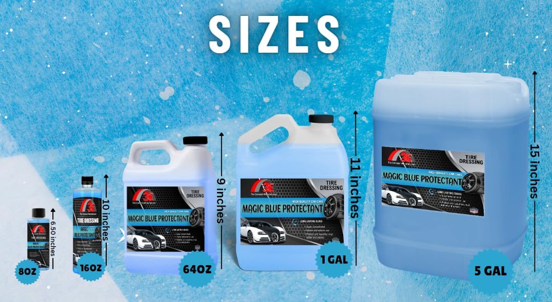 Magic Super Blue Tire Shine Protectant 128 Fl Oz – Long Lasting High Gloss Dressing for Vinyl, Rubber & Plastic - Silicone based Formula – Safe for Cars, Trucks, RVs, & More (1 Gallon)