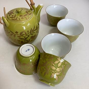 Amazon.co.jp: たち吉 急須 湯呑5客セット グリーン 萌葱金彩