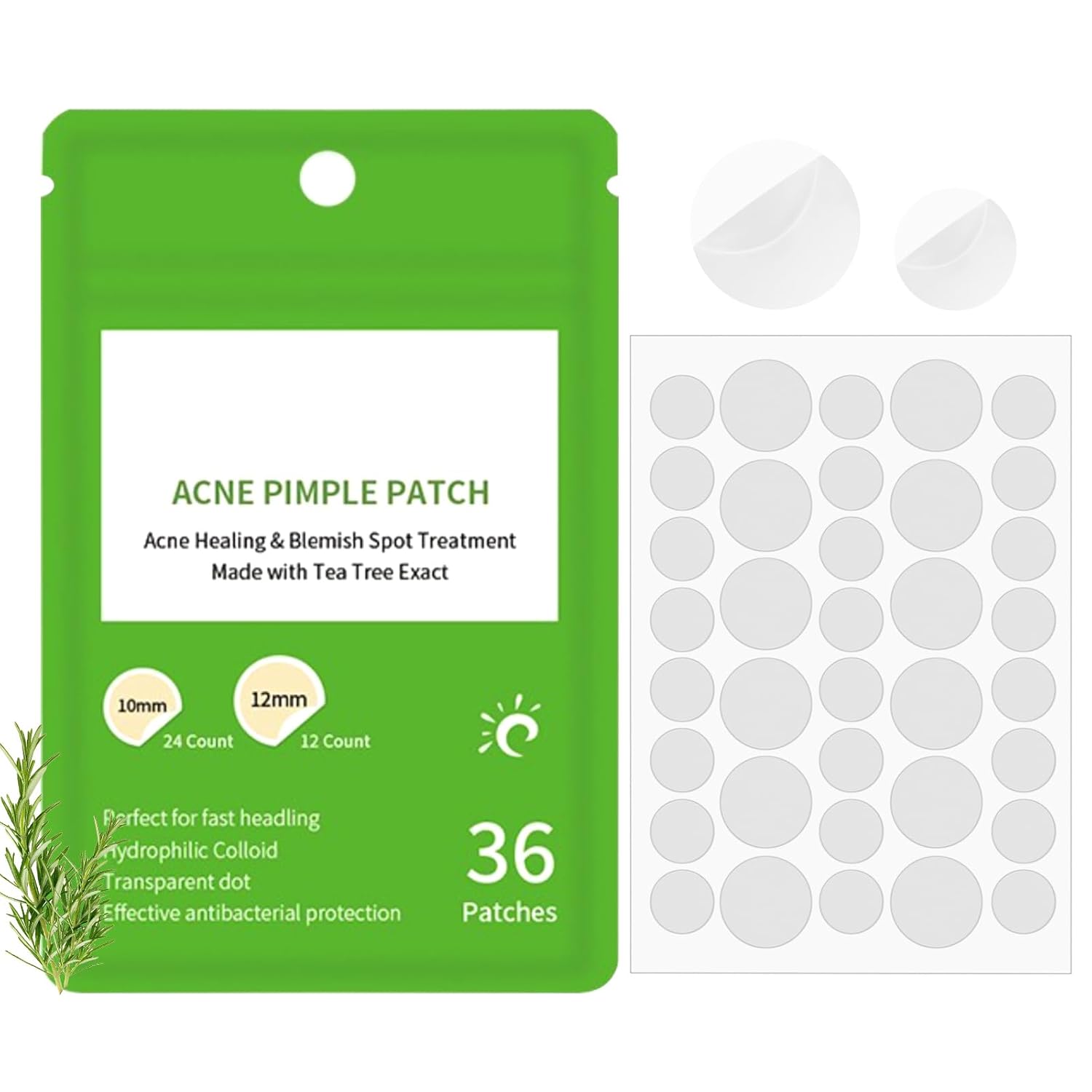 36 Count Acne Patches for Face Invisible Pimple Patches Lasting Waterproof Breathable Hydrocolloid Spots Extra Adhesion Translucent Blemish