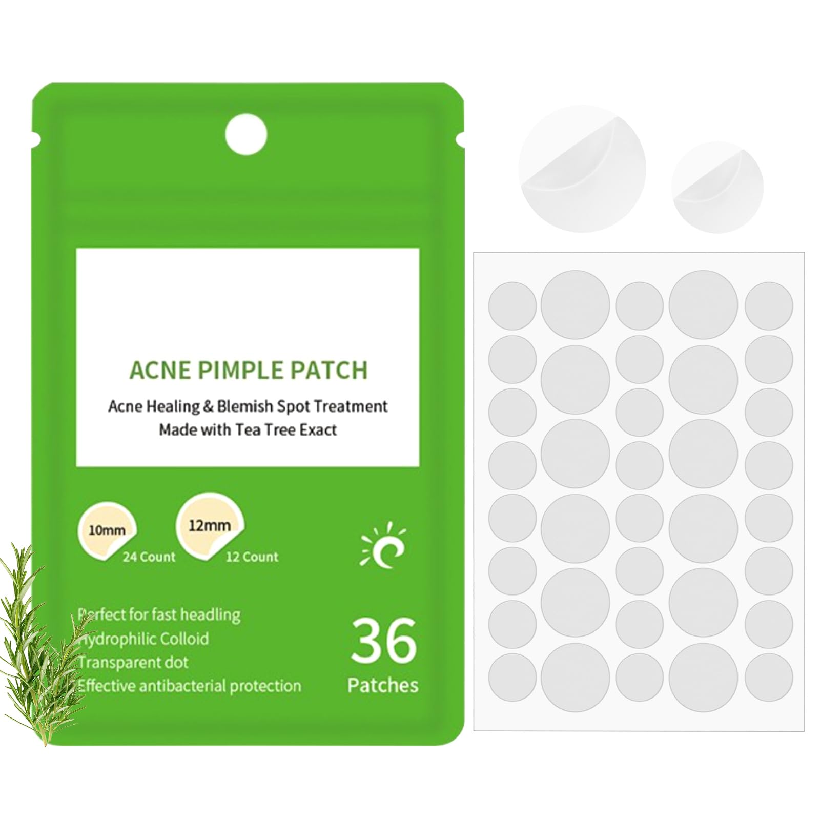 36 Count Acne Patches for Face Invisible Pimple Patches Lasting Waterproof Breathable Hydrocolloid Spots Extra Adhesion Translucent Blemish