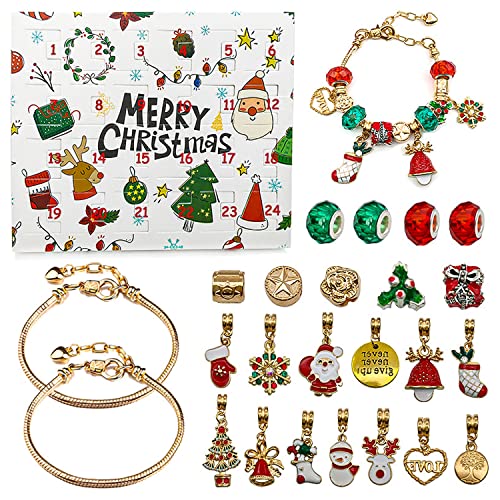 Noël Calendrier de l'avent Bracelet, Calendrier de l'avent Bijoux, 22 Accessoires de Noël, Compte à Rebours des 24 Jours de Noël, Cadeaux de Noël Surprenants pour Filles (multicolore)