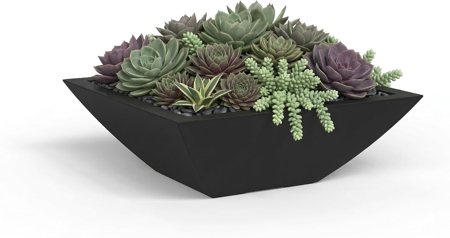 Mayne Renew 20-Inch Square Decorative Bowl Planter - Fade Resistant, Recycled Succulent Pots and Bonsai Pots with Optional Drainage for Indoor/Outdoor Use (2-Pack)