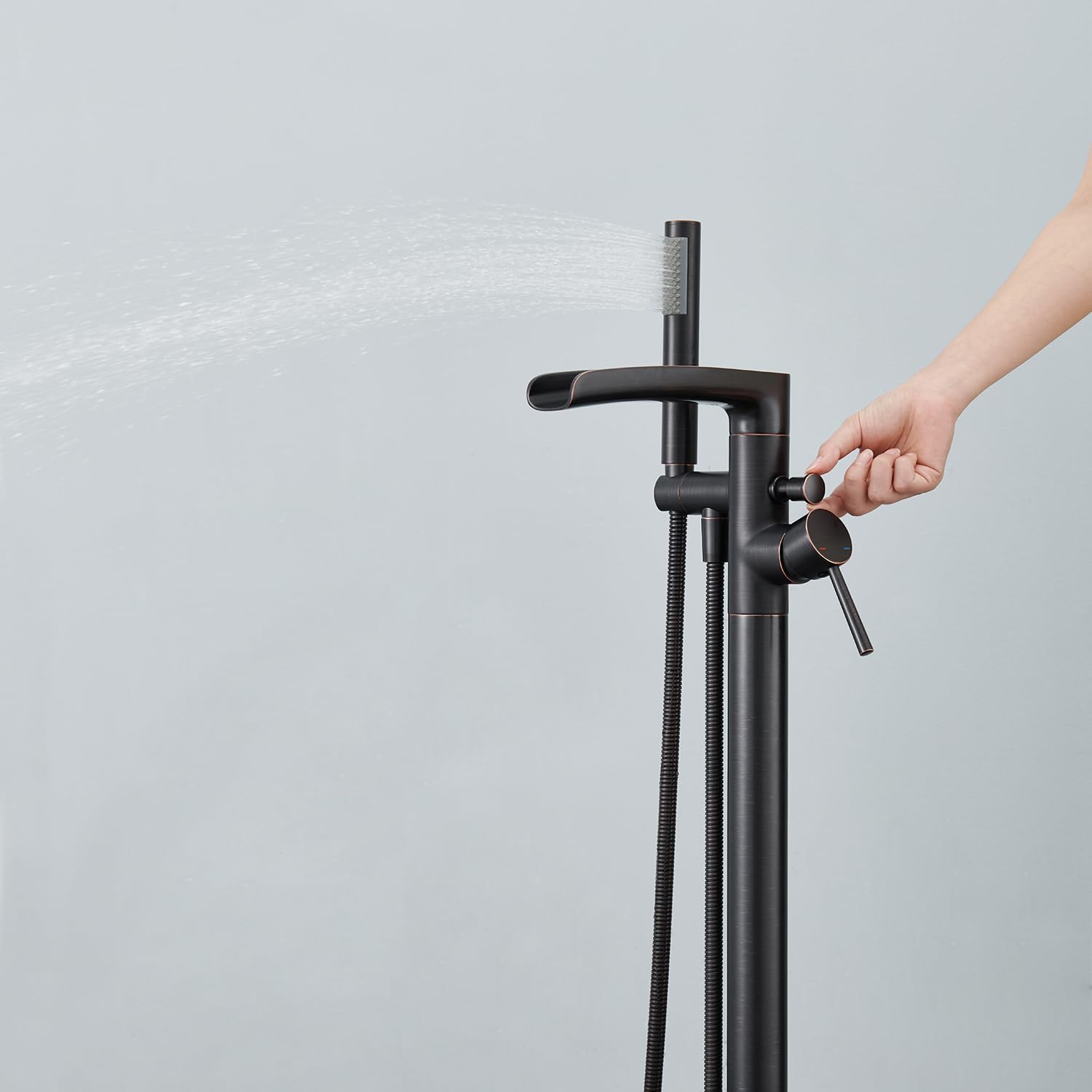 Oil Rubbed Bronze Freestanding Tub Filler with Hand Shower