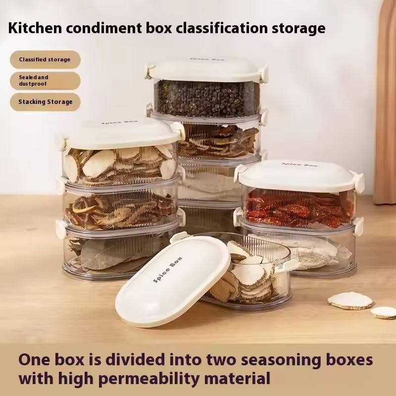 Image of Stackable 4-Layer Transparent Spice Storage Container - Multipurpose Airtight Organizer Box for Kitchen Herbs, Masala, Dry Fruits, Seeds, Space-Saving Plastic Jars with Locking Lids (1 Pack)