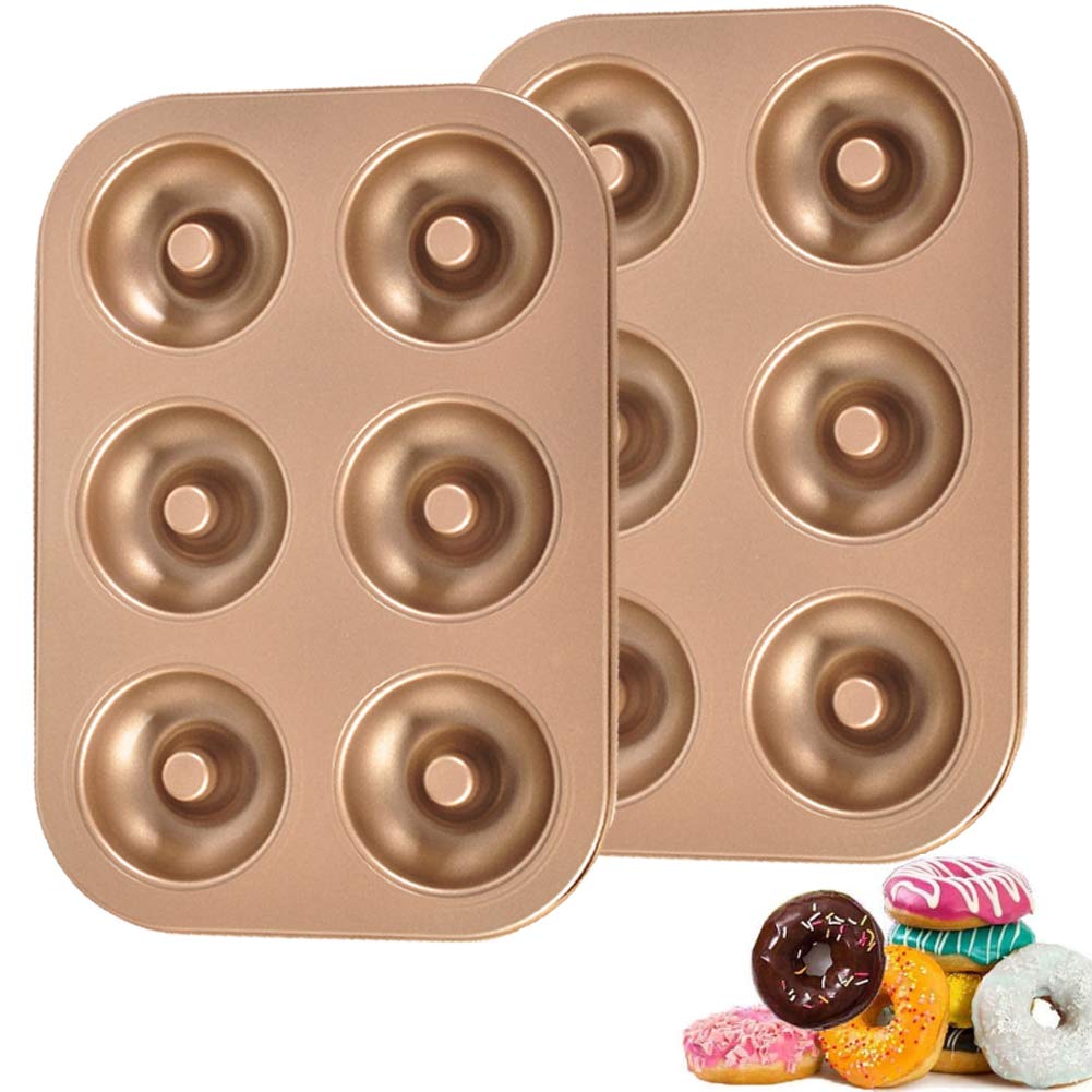 Doughnut Mold Tin - ZSWQ 2PC Non Stick 6 Holes Carbon Steel Baking Tray for Cake Biscuit Bagel Muffin 26.5 x 18.5 x 2.3 cm