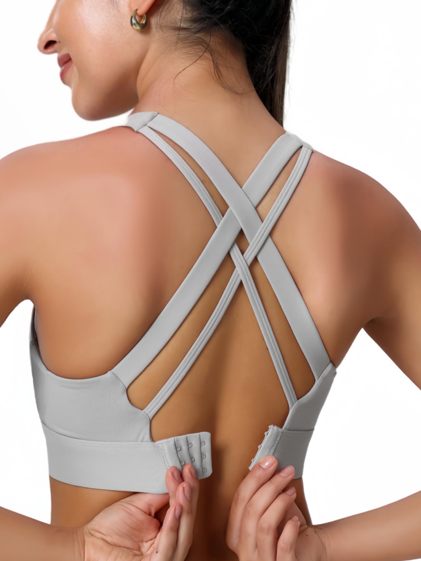 High Impact Sports Bra for Women Molded Cup Back Closure High Support Womens Sports Bras Criss-Cross Back Workout Running Bra