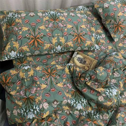Bohemian Duvet Cover Queen Size - Boho Paisley Green Floral Pattern Printed Microfiber Comforter Cover Soft and Lightweight Quilt Cover, Retro Farmhouse Style for Women Men