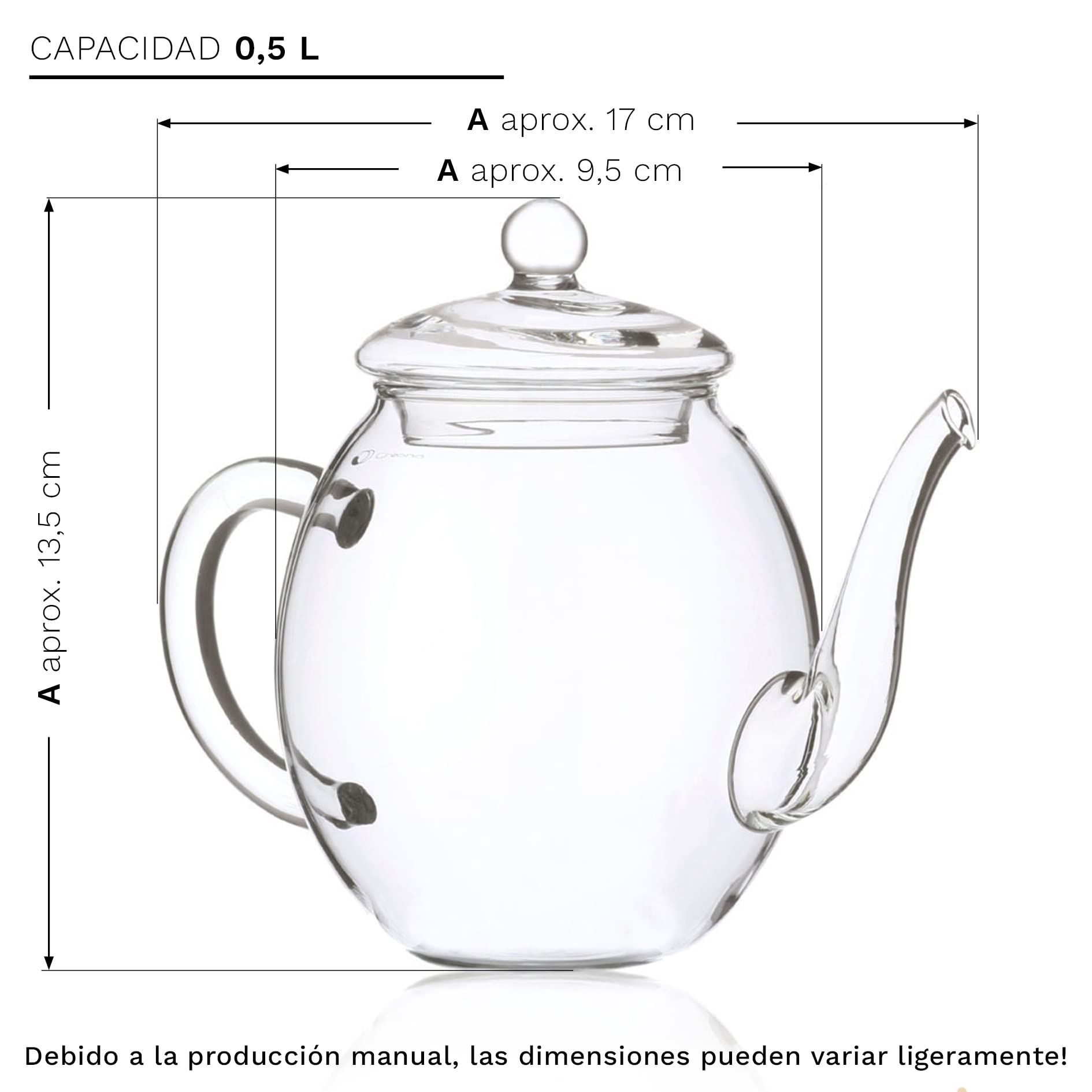 Creano Set XXL Flores de Té Blanco 18 uds Tetera 500ml Antigoteo Cofre Madera Regalo Boda