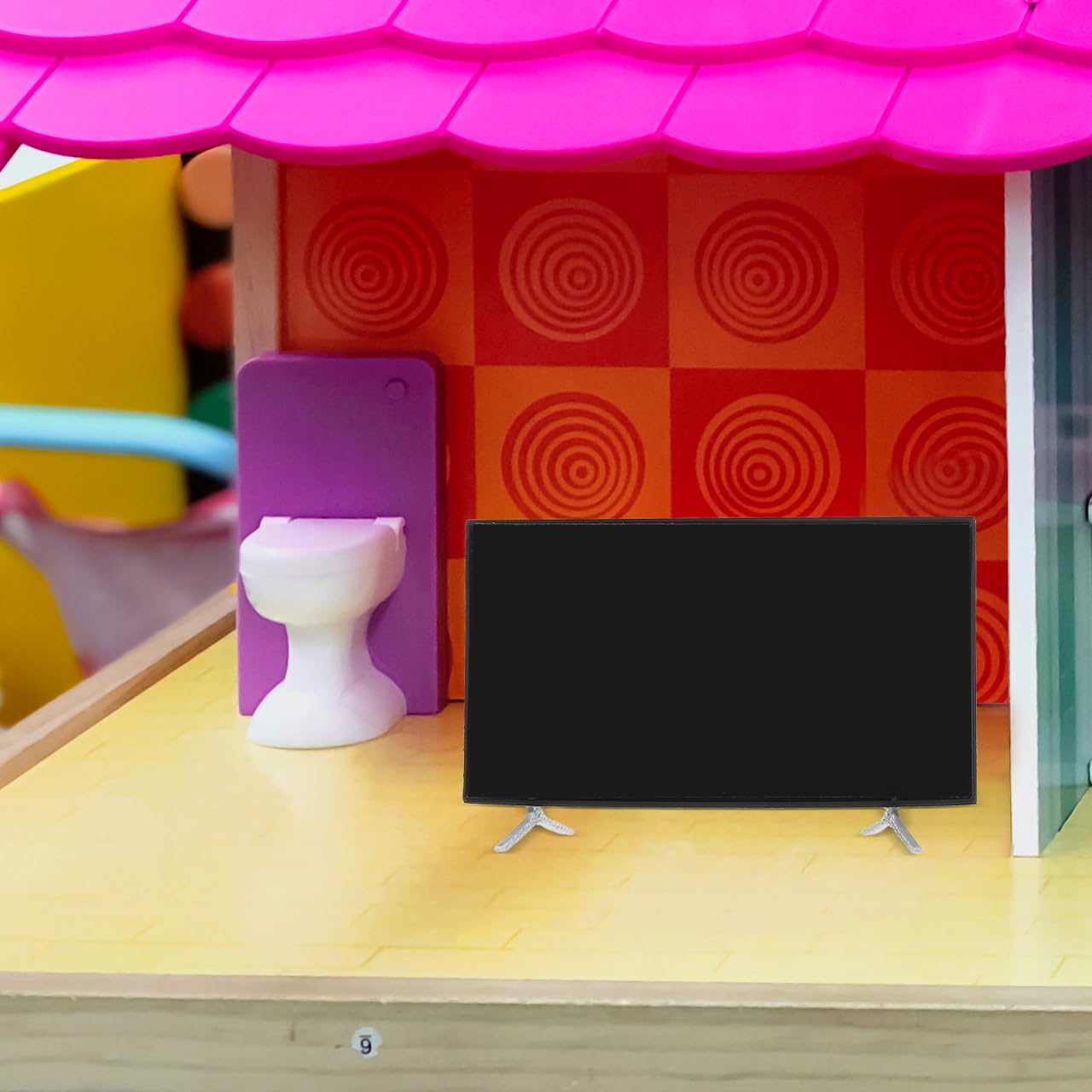 2 piezas de televisión en miniatura para casa de muñecas con soporte para decoración de sala de estar, detalles realistas, opciones de visualización versátiles, casa de muñecas, centro de 9