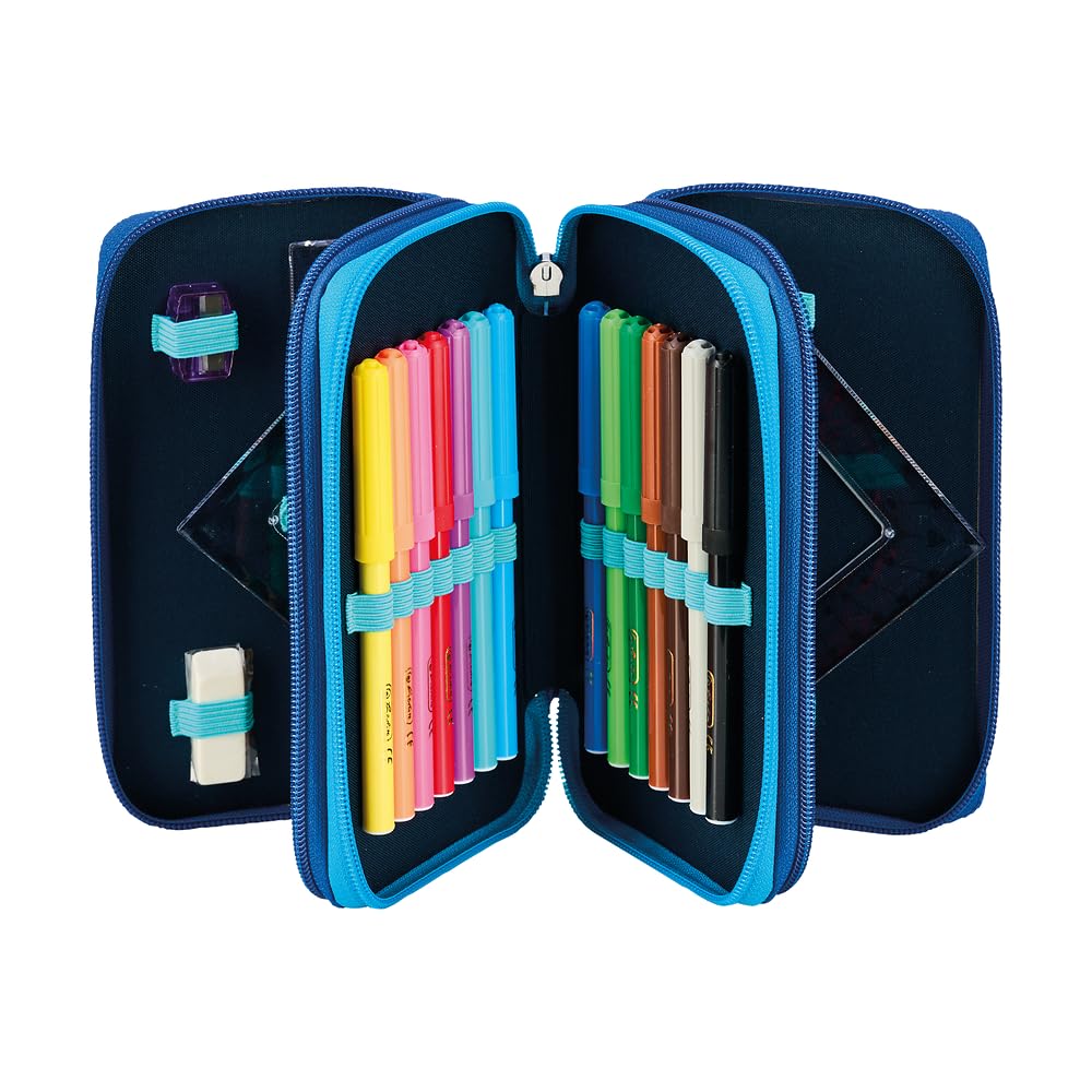 herlitz Estuche de 3 Compartimentos con Accesorios, Bolsa Infantil para Utensilios Escolares, Juego de Utensilios funcionales para Estudiantes, Safari en la Selva