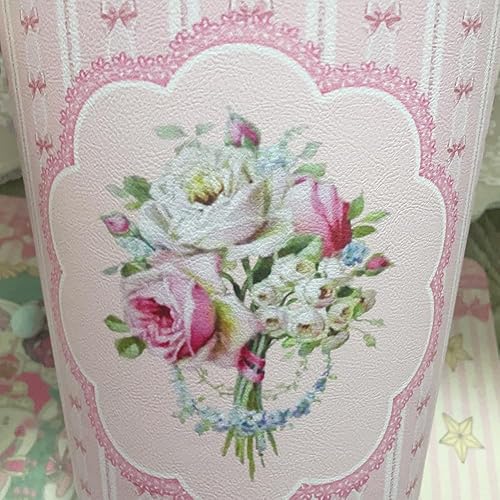 Miniatura 2 de Bote de basura de cuero rosa con rosas para dormitorio, impermeable, redondo, contenedor de basura para dormitorio, oficina, cocina, sala de estar y