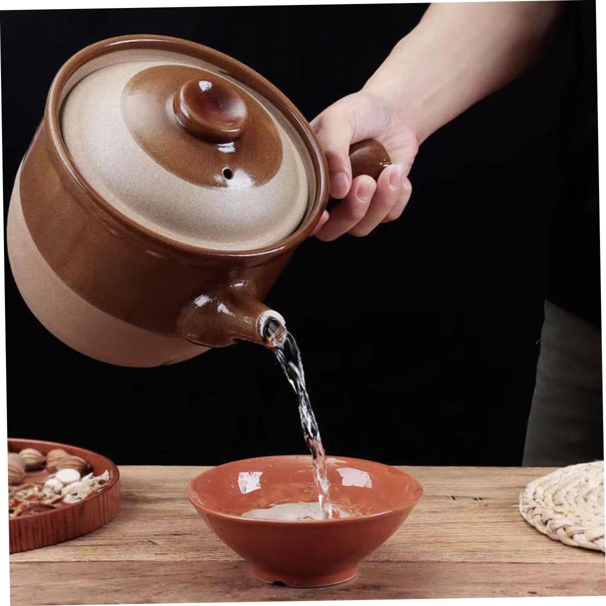 Cabilock Olla de Barro China para Cocinar de 3l Arcilla de Cerámica, Adecuado para Estofados y Sopas, Resistente a Fuego Abierto y Reutilizable