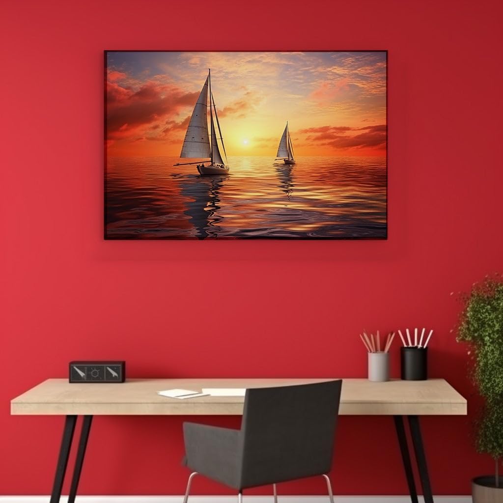 Canvas for Living room. Sail into Serenity: Harmony on the Calm Sunset Seas, 27 x 18 inch Canvas Wall Art - Contemporary Masterpieces - Modern Home Decor