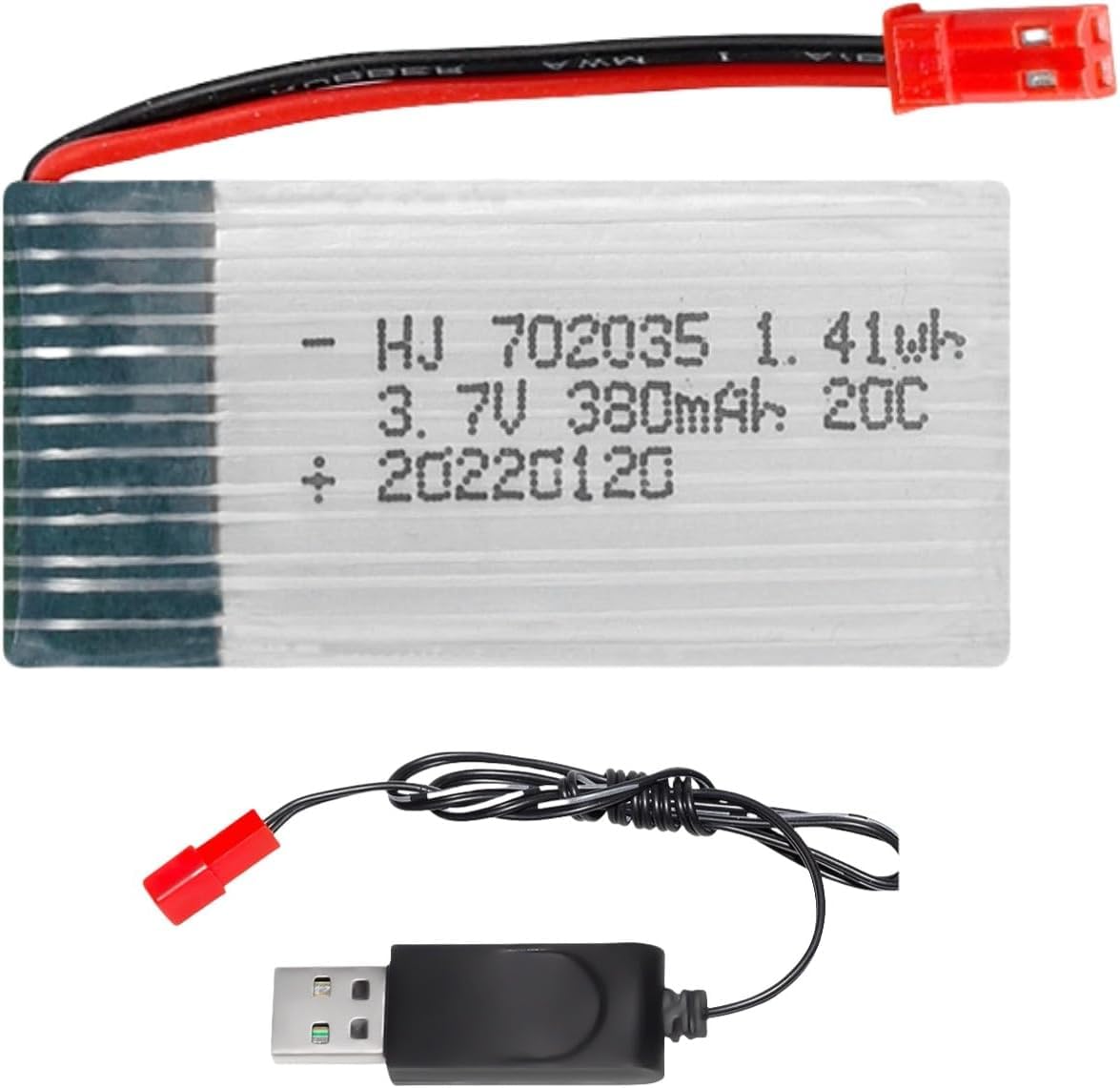 ERYNK 3.7 V 380 mAh 702035 25C RC Aeroplane Battery for RC Quadcopter, Hubsan X4 H107, H107C, H107L, X11 X11C, HS170 HS170C F180C HS170G TOZO Q2020 E016H E0 16F drones Battery with JST connection and