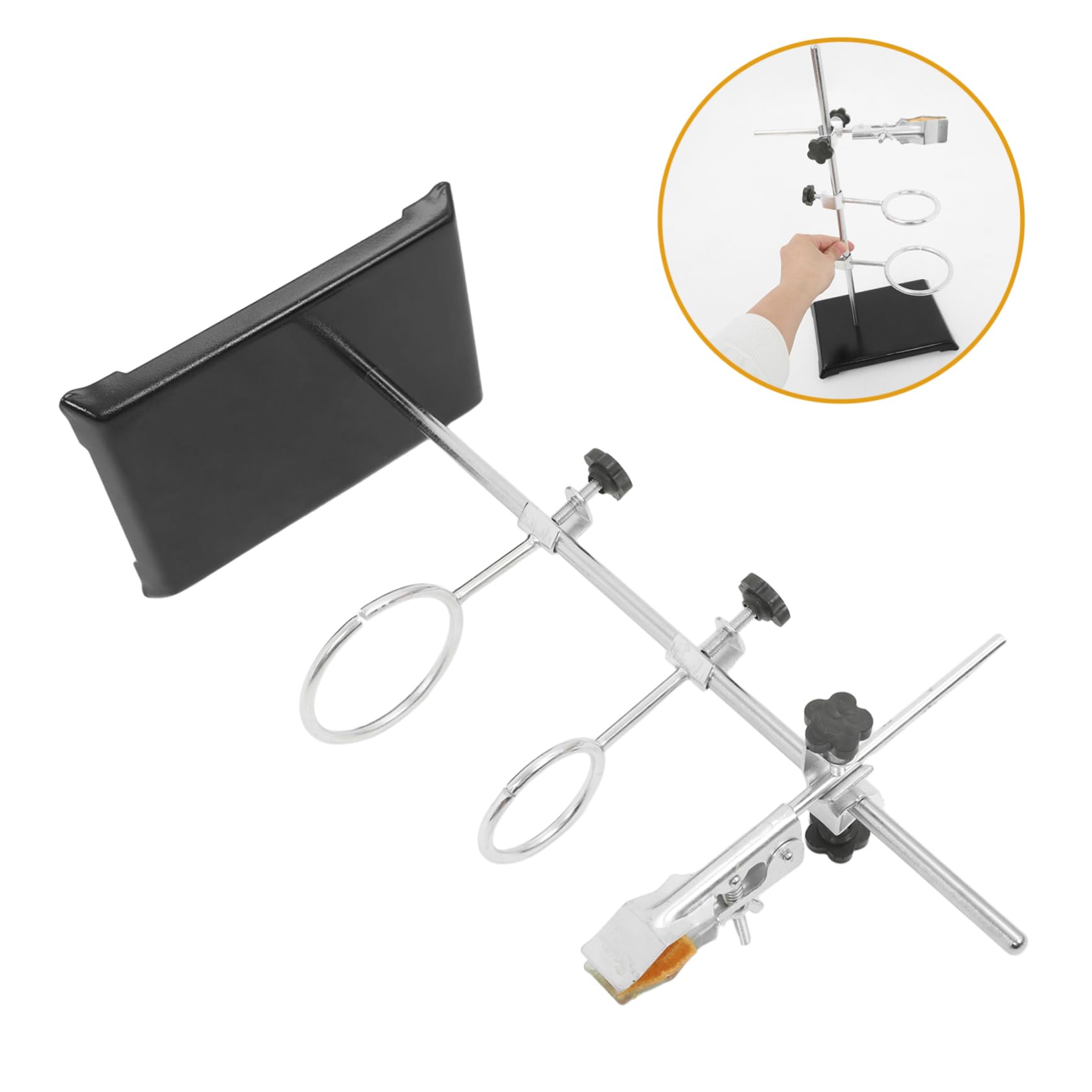 Supporto per Becher e Vetreria, Anello Regolabile in Ferro Nero 40 Cm | Base Stabile, per Distillazione e Reazioni Chimiche, Adatto a Materiale di Laboratorio e Laboratorio di Scienze