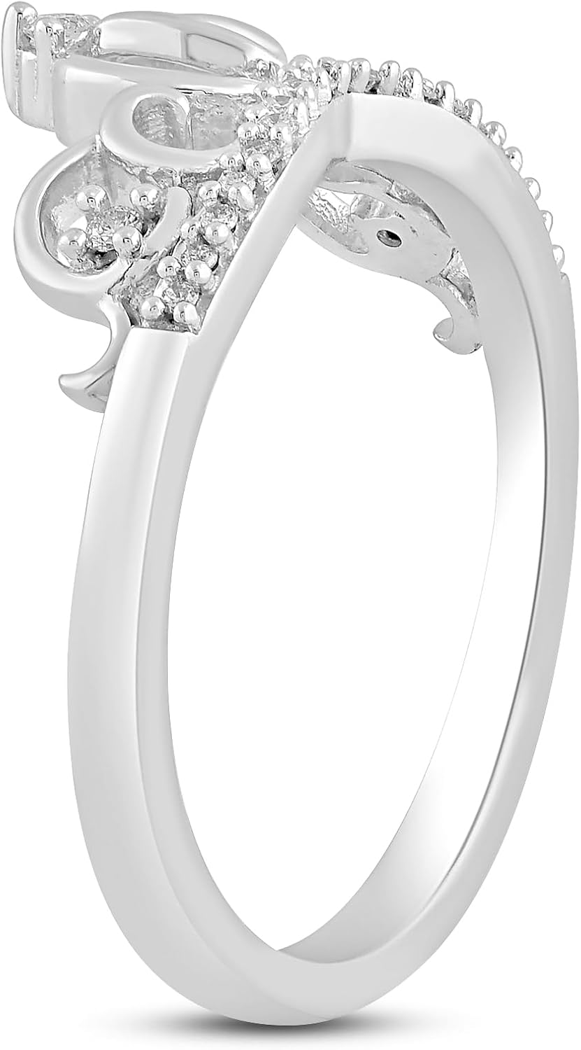 Jewelili Enchanted Disney Fine Jewelry Sterling Silver with 1/10 CTTW Diamond Cinderella Ring