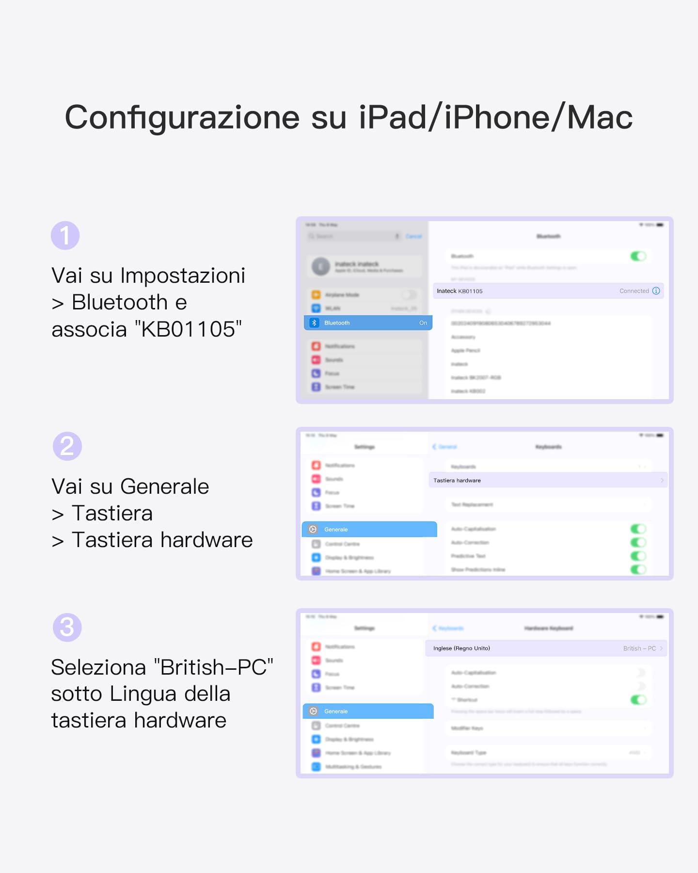 Inateck Tastiera Bluetooth con touchpad, tastiera wireless QWERTY ultra sottile e portatile, compatibile con Windows e iPad OS, KB01105