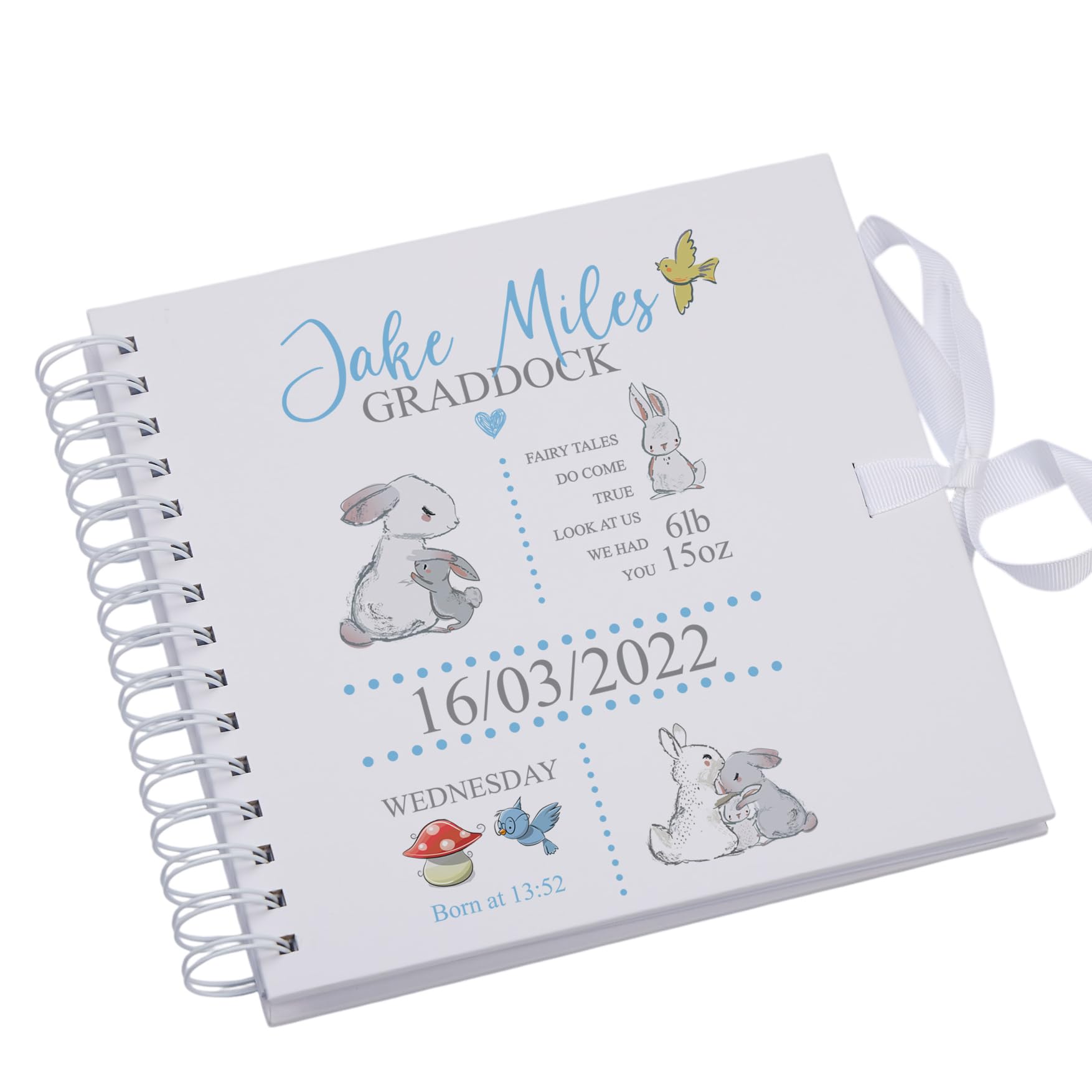 Personalised Rabbit Baby Boy Scrapbook Photo album
