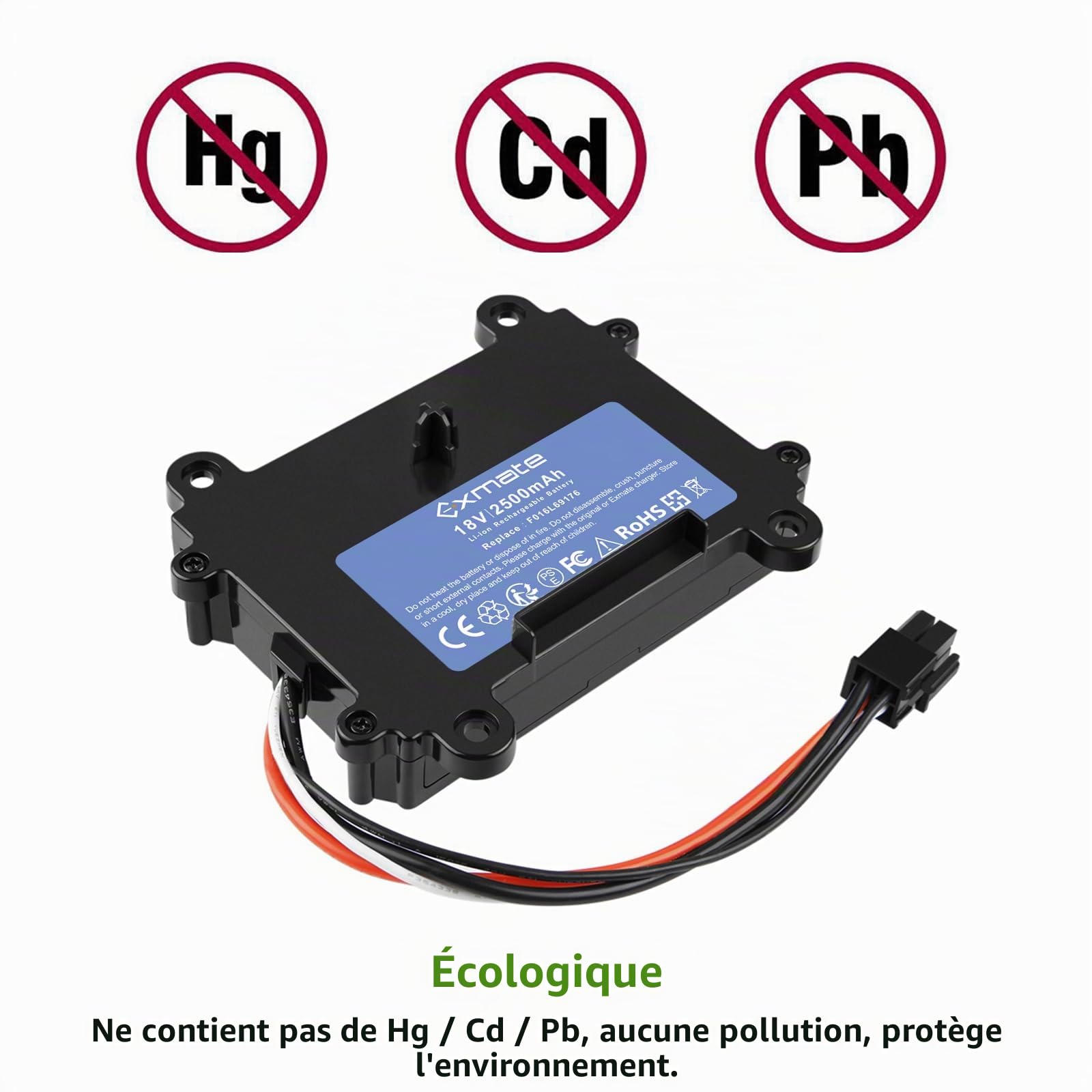 Exmate Batterie 2500 mAh compatible avec Bosch Indego 350, 400, M 700, M+ 700, S+ 350, S+ 400 - Batterie au lithium 18 V