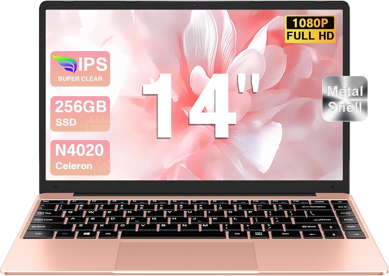 PC Portatile Win 11 Computer 14 Pollici Notebook Metal Shell 256GB Supporta l' espansione 1TB SSD 2.4G+5G 1080P con mouse senza fili & & Film in lingua siliconica per tastiera(Italiana)-Oro rosa
