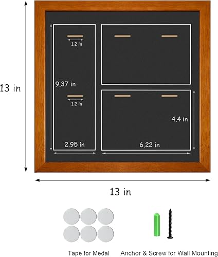 Miniatura 5 de Caja expositora de 6 medallas, marco de madera maciza para medallas deportivas, marco de fotos de medallas, perfecto para maratón, corredor,