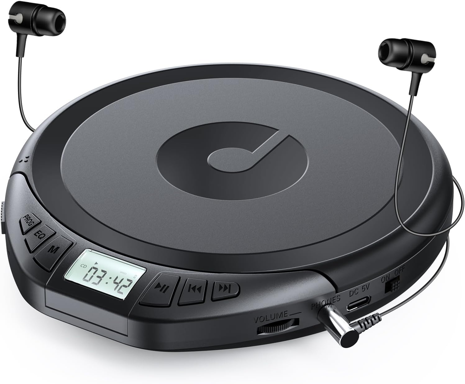 Gueray CD Player Portable CD Dsicman: with Earphones for Car with Anti-Skip Shockproof with LCD Display Support PROG Memory Repeat Function (Black)