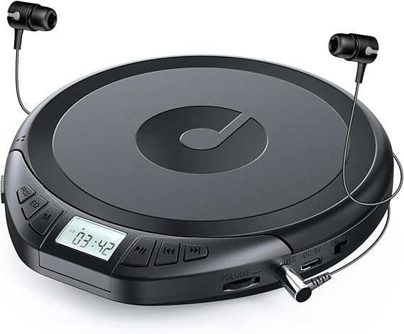Gueray CD Player Portable with Earphones Portable CD Players for Car with Anti-Skip Shockproof Personal CD-Player with LCD Display Support PROG Memory Function Repeat Playback Sound Effet