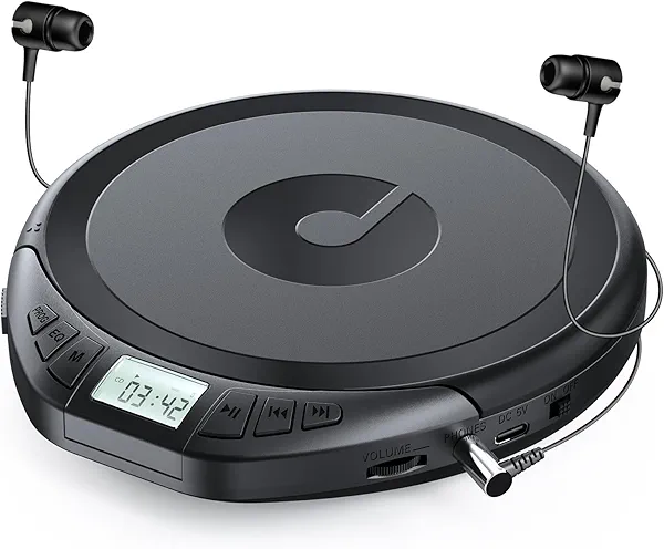 Gueray CD Player Portable CD Discman: with Earphones Portable CD Player for Car with Anti-Skip Shockproof Personal CD Player with LCD Display Support PROG Memory Function Repeat Playback Sound