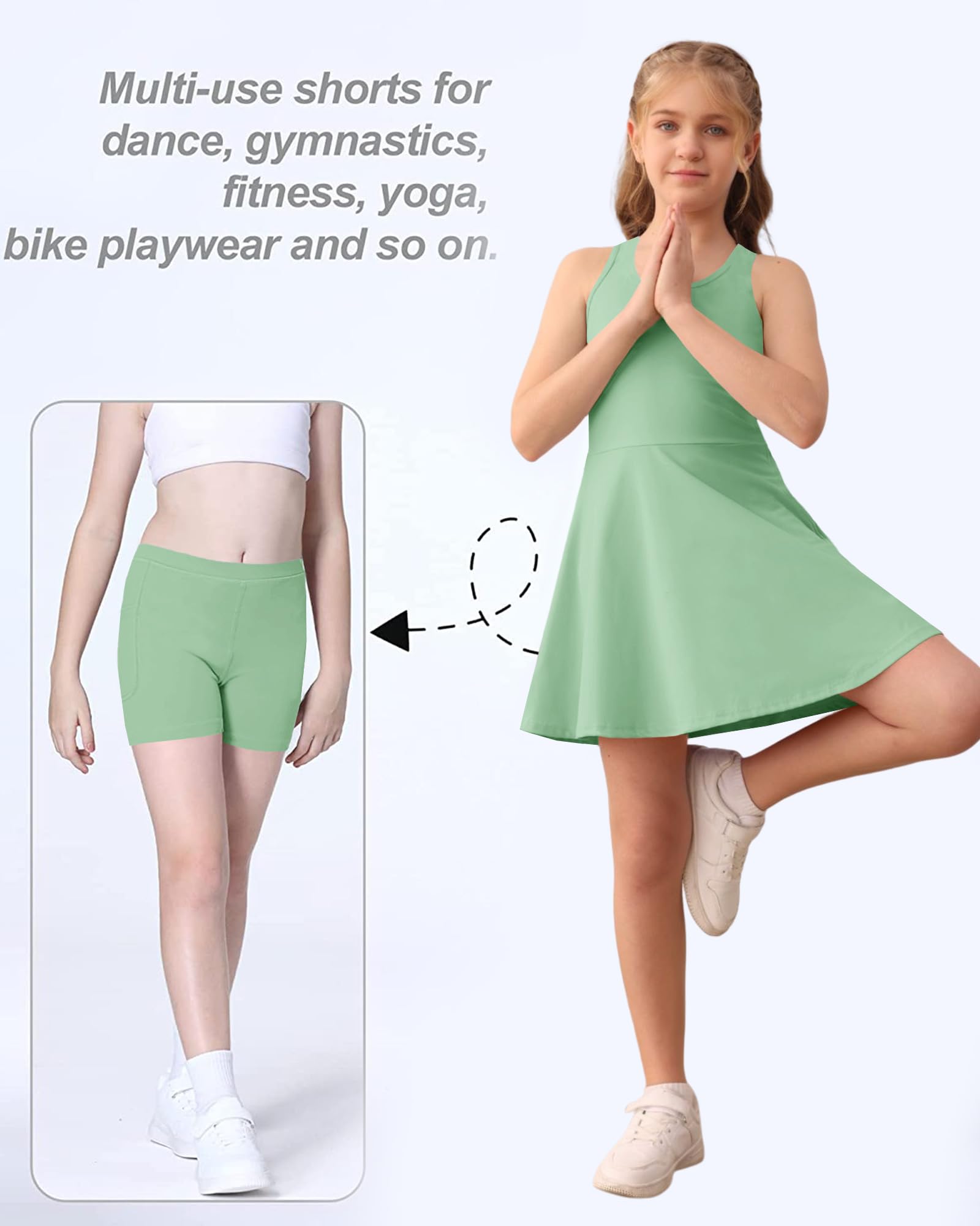Haloumoning Robe de tennis sans manches pour fille - Dos nageur - Robe de golf pour l'école - Tenue de sport avec poches courtes